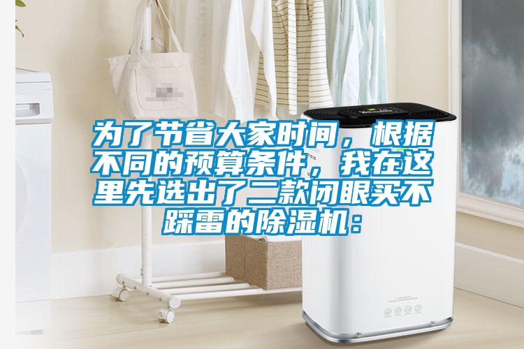 為了節(jié)省大家時間，根據(jù)不同的預(yù)算條件，我在這里先選出了二款閉眼買不踩雷的除濕機(jī)：